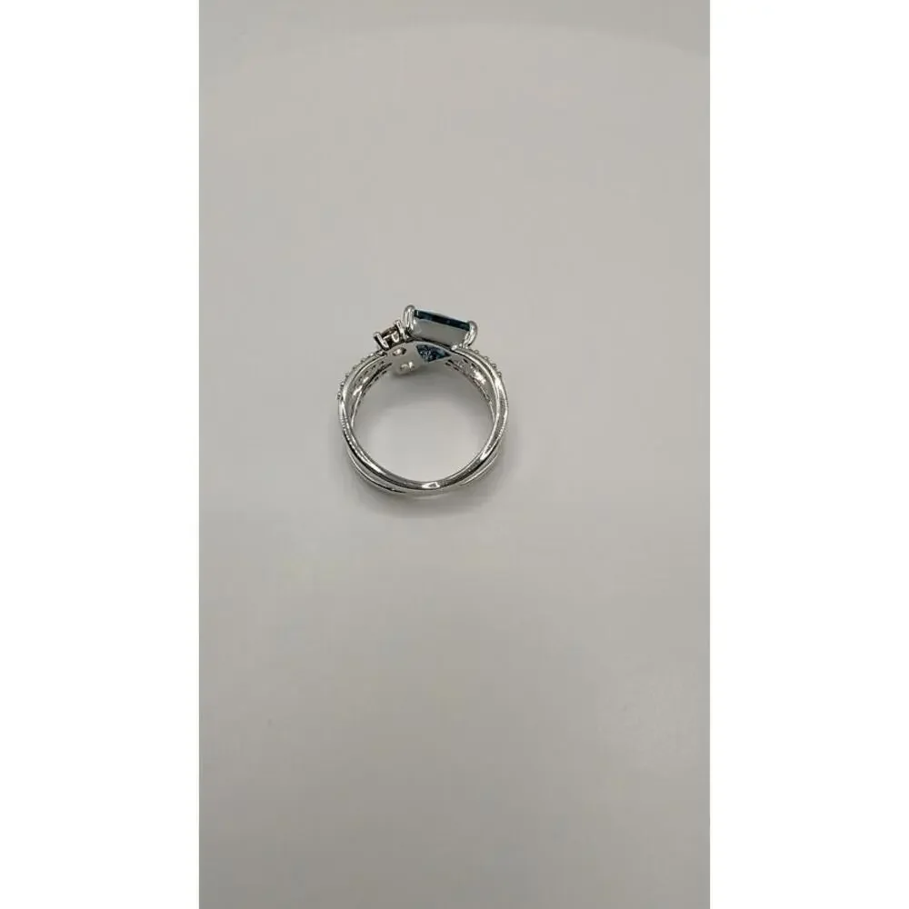 Elegant Silver Ring with Blue and Clear Gemstones Size 6